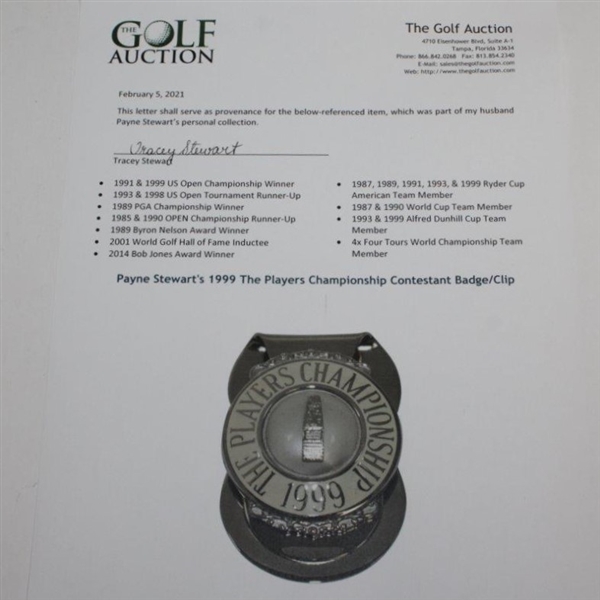Payne Stewart's 1999 The Players Championship Contestant Badge/Clip