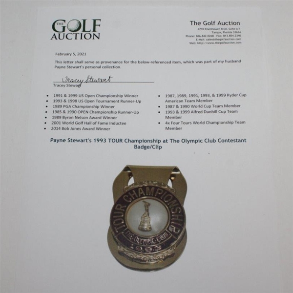 Payne Stewart's 1993 TOUR Championship at The Olympic Club Contestant Badge/Clip