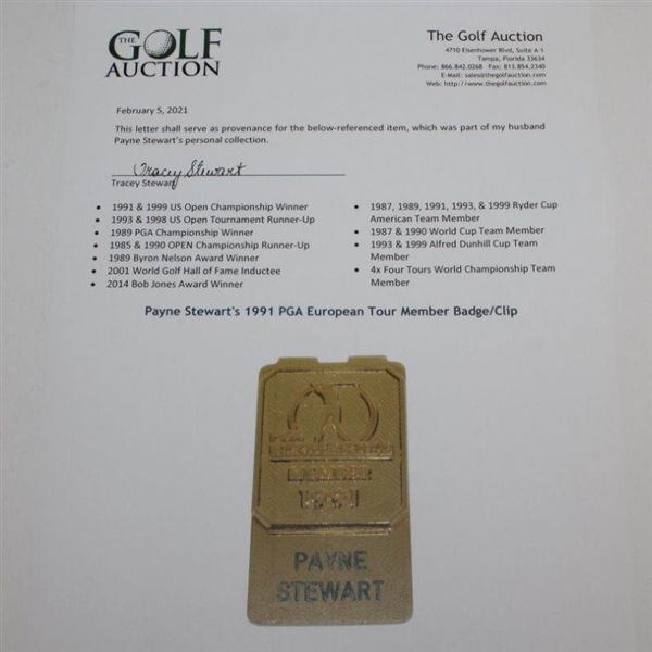 Payne Stewart's 1991 PGA European Tour Member Badge/Clip