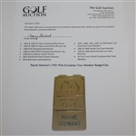 Payne Stewart's 1991 PGA European Tour Member Badge/Clip