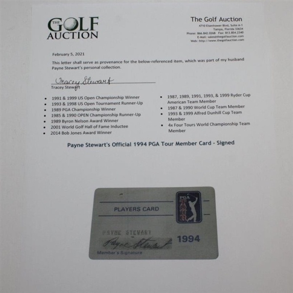 Payne Stewart's Official 1994 PGA Tour Member Card - Signed JSA ALOA