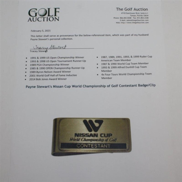 Payne Stewart's Nissan Cup World Championship of Golf Contestant Badge/Clip