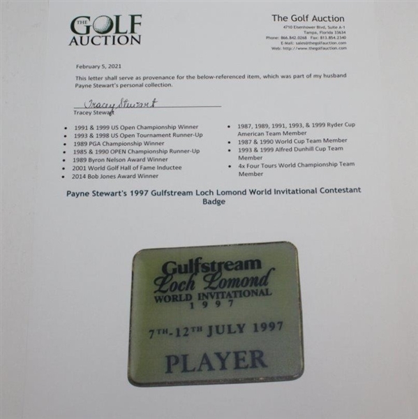 Payne Stewart's 1997 Gulfstream Loch Lomond World Invitational Contestant Badge