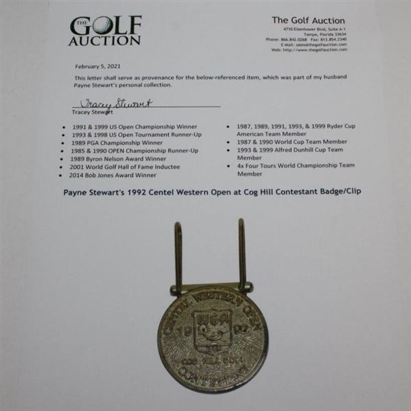 Payne Stewart's 1992 Centel Western Open at Cog Hill Contestant Badge/Clip