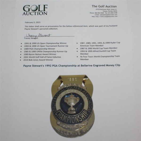 Payne Stewart's 1992 PGA Championship at Bellerive Engraved Money Clip