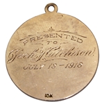 1918 Pittsburgh Field Club Patriotic Tournament 10k Gold Medal Presented to Hall of Famer Jack Hutchison