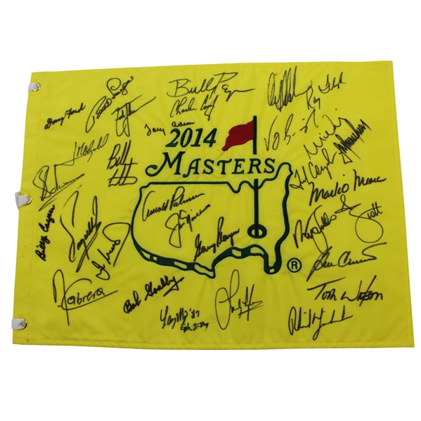 2014 Masters Champions Dinner Flag Signed by 31 with Palmer, Nicklaus, & Player Big 3 Center - Charles Coody Collection JSA ALOA