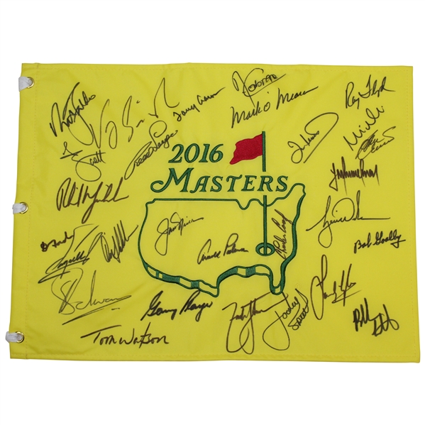 2016 Masters Champions Dinner Flag Signed by 28 Incl. Tiger with Arnie & Jack Center JSA ALOA