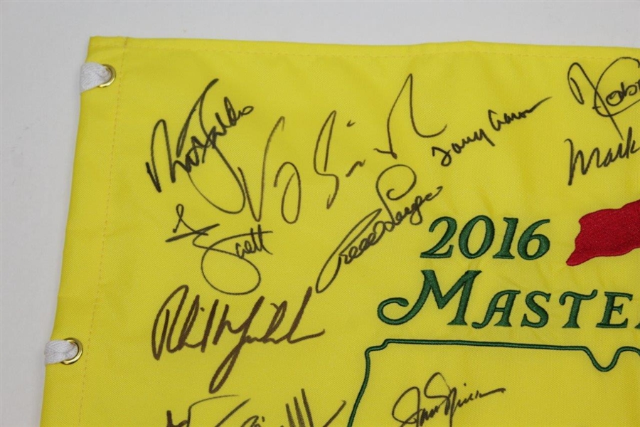 2016 Masters Champions Dinner Flag Signed by 28 Incl. Tiger with Arnie & Jack Center JSA ALOA
