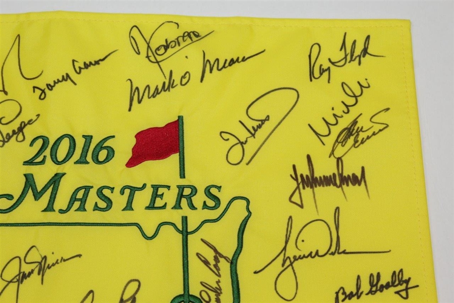 2016 Masters Champions Dinner Flag Signed by 28 Incl. Tiger with Arnie & Jack Center JSA ALOA