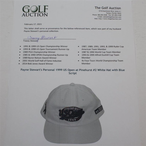 Payne Stewart's Personal 1999 US Open at Pinehurst #2 White Hat with Blue Script