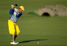 Payne Stewart's Personal Tournament Worn Argyle Socks - Blue & Yellow