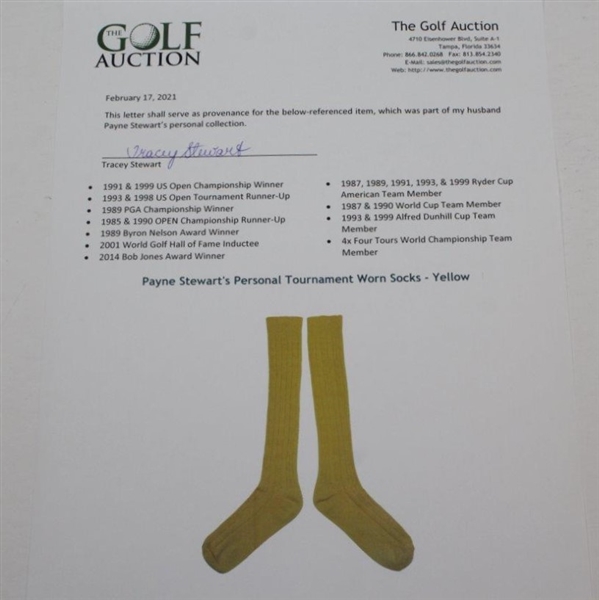 Payne Stewart's Personal Tournament Worn Socks - Yellow