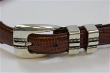 Payne Stewart's Personal Logo Brown Enmon Italian Saddle Leather Belt - Size 32