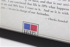 Payne Stewart's Personal Worn Motivational 'Attitude' Pin & Signed Framed Quote Page JSA ALOA