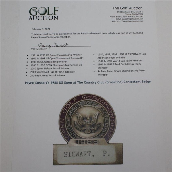 Payne Stewart's 1988 US Open at The Country Club (Brookline) Contestant Badge
