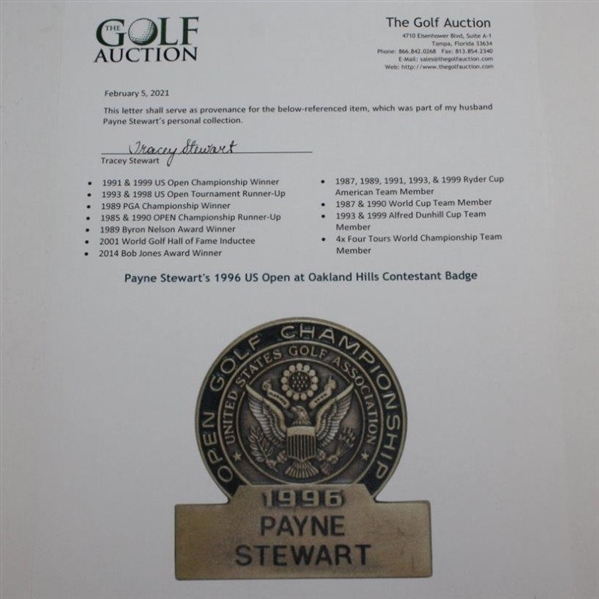 Payne Stewart's 1996 US Open at Oakland Hills Contestant Badge
