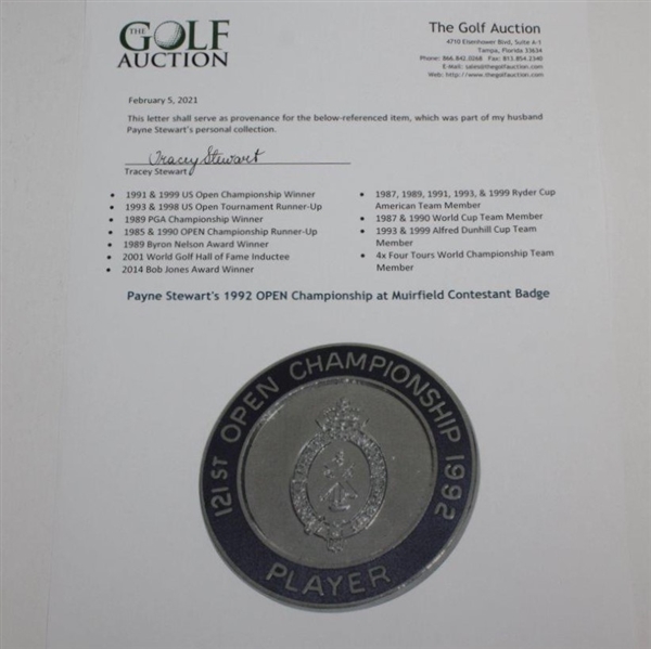 Payne Stewart's 1992 OPEN Championship at Muirfield Contestant Badge