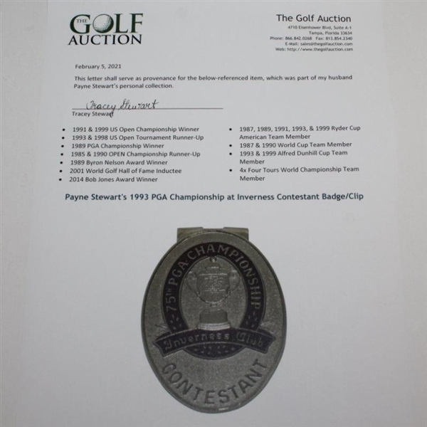 Payne Stewart's 1993 PGA Championship at Inverness Contestant Badge/Clip