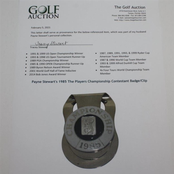 Payne Stewart's 1985 The Players Championship Contestant Badge/Clip