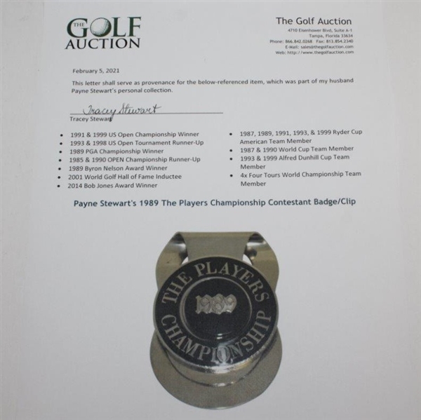 Payne Stewart's 1989 The Players Championship Contestant Badge/Clip
