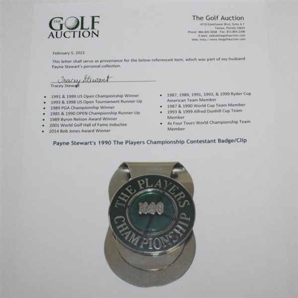 Payne Stewart's 1990 The Players Championship Contestant Badge/Clip