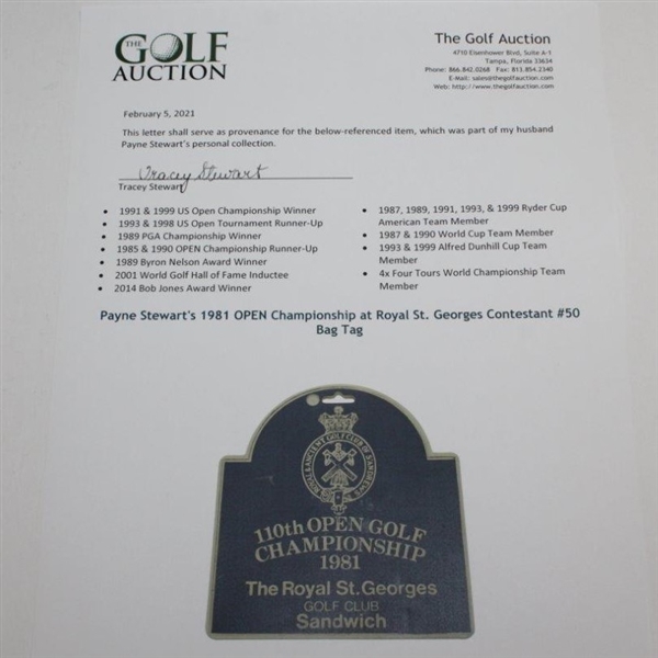 Payne Stewart's 1981 OPEN Championship at Royal St. Georges Contestant #50 Bag Tag