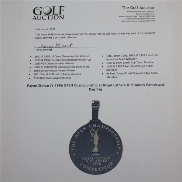 Payne Stewart's 1996 OPEN Championship at Royal Lytham & St Annes Contestant Bag Tag