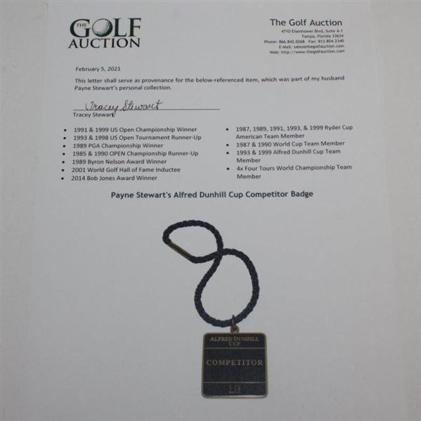 Payne Stewart's Alfred Dunhill Cup Competitor Badge