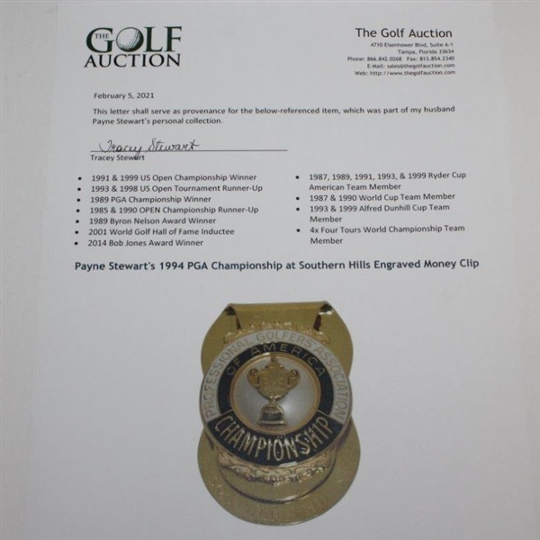 Payne Stewart's 1994 PGA Championship at Southern Hills Engraved Money Clip