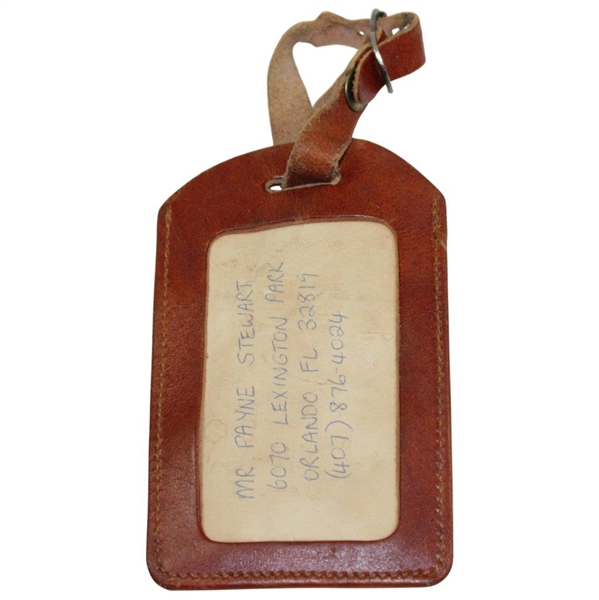 Payne Stewart's 1989 PGA Ryder Cup Leather Bag Tag with Past Personal Info