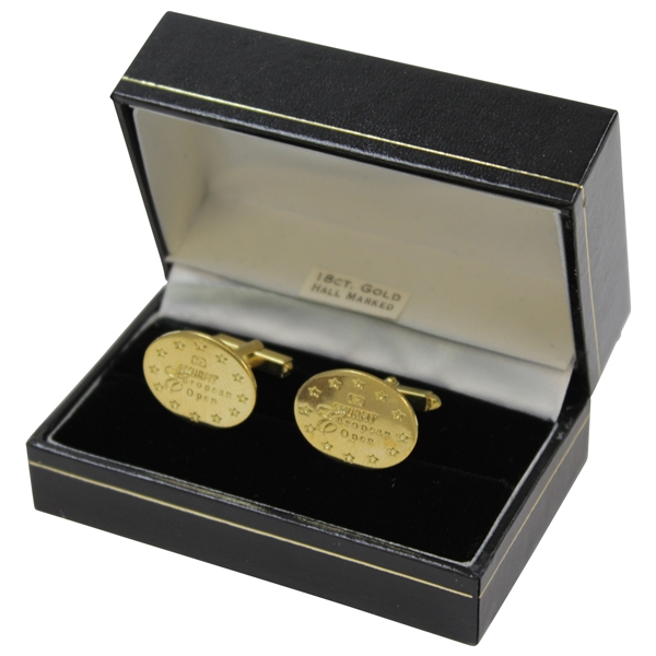 Payne Stewarts 18ct Gold Hall Marked Smurfit European Open Cuff Links in Original Box