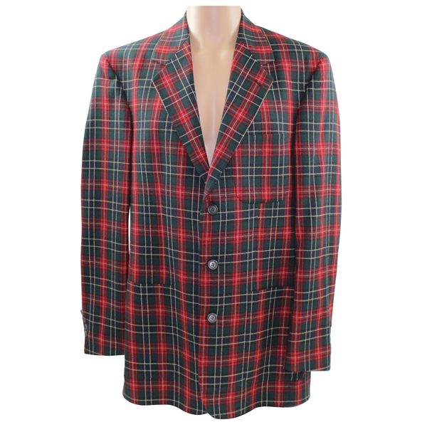 Payne Stewarts Personal Red/Green/Navy Plaid Payne Stewart Logo Blazer Jacket