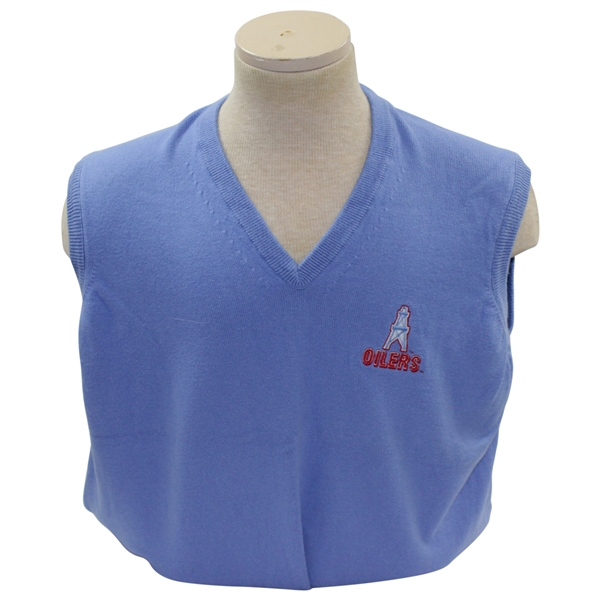 Payne Stewarts Tournament Worn Houston Oilers Logo Lt Blue V-Neck Sweater Vest