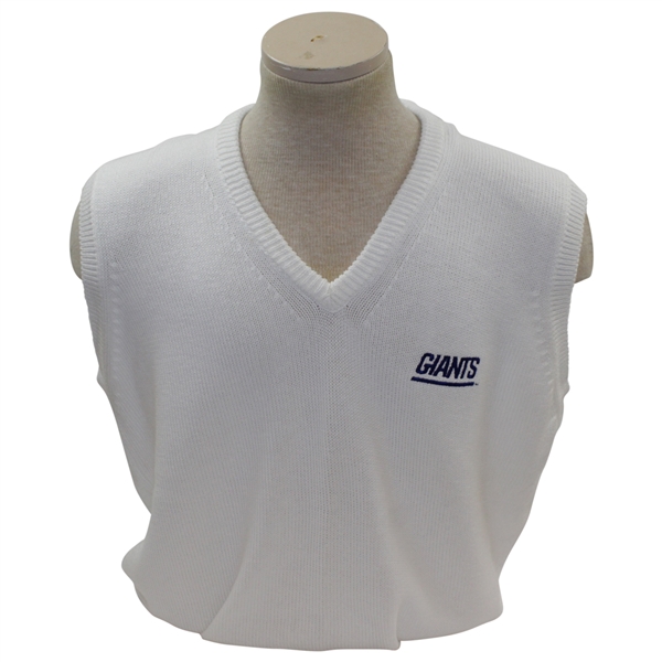 Payne Stewarts Tournament Worn New York Giants Logo White V-Neck Sweater Vest