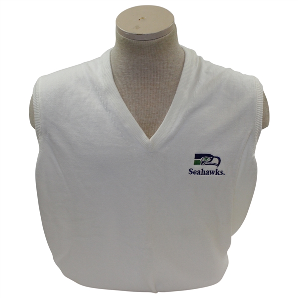 Payne Stewart's Tournament Worn Seattle Seahawks Logo White V-Neck Sweater Vest