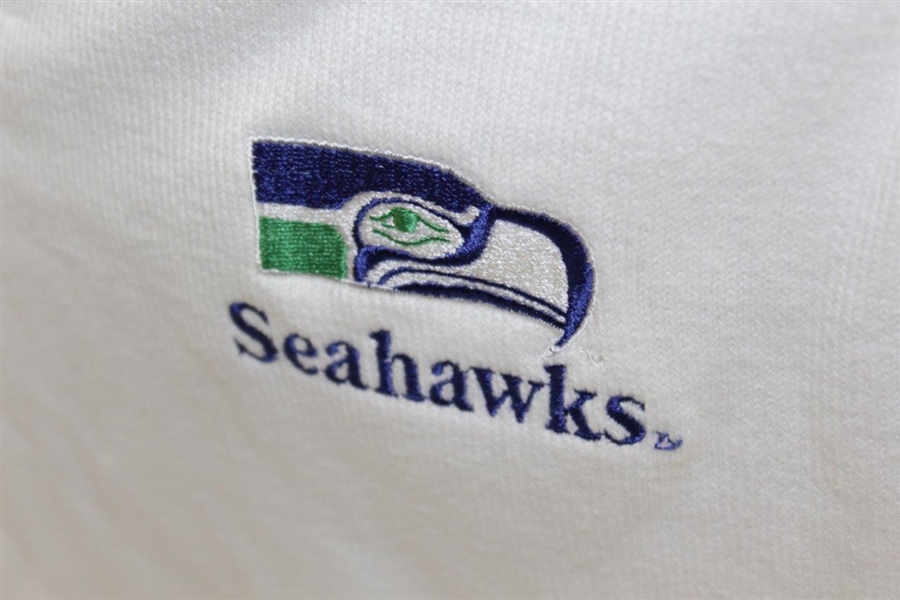 Payne Stewart's Tournament Worn Seattle Seahawks Logo White V-Neck Sweater Vest
