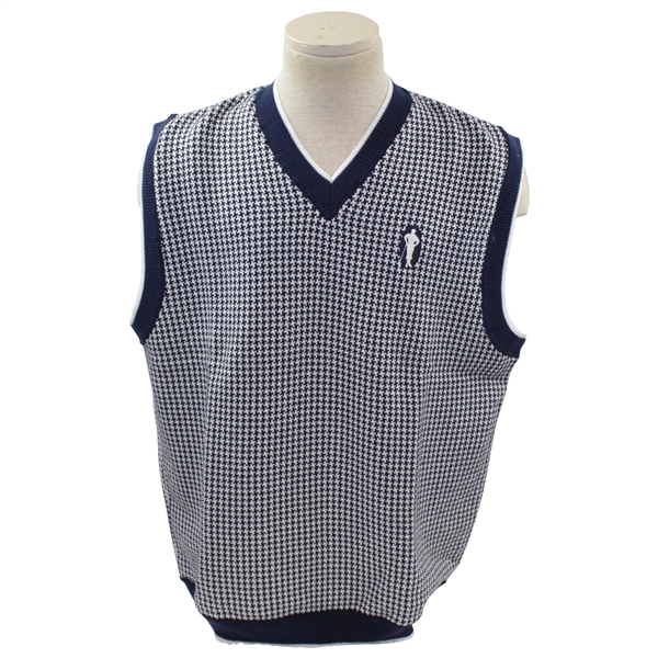 Payne Stewarts Personal Silhouette Logo Navy & White Houndstooth V-Neck Sweater Vest