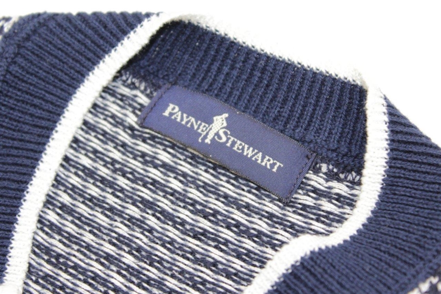 Payne Stewart's Personal Silhouette Logo Navy & White Houndstooth V-Neck Sweater Vest