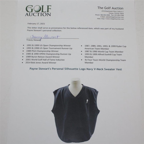 Payne Stewart's Personal Silhouette Logo Navy V-Neck Sweater Vest