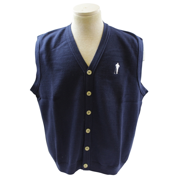 Payne Stewarts Personal Silhouette Logo Navy V-Neck Button Sweater Vest