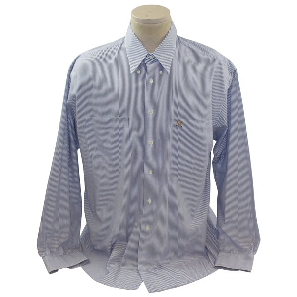 Payne Stewart's Personal PS with Crossed Clubs Logo Lt Blue Striped Button Down Dress Shirt