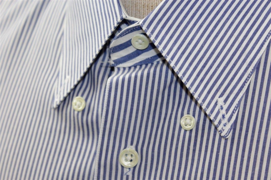 Payne Stewart's Personal PS with Crossed Clubs Logo Lt Blue Striped Button Down Dress Shirt