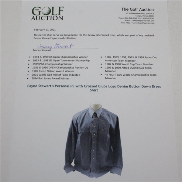 Payne Stewart's Personal PS with Crossed Clubs Logo Denim Button Down Dress Shirt