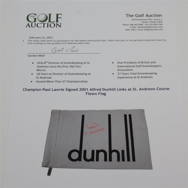 Champion Paul Lawrie Signed 2001 Alfred Dunhill Links at St. Andrews Course Flown Flag JSA ALOA