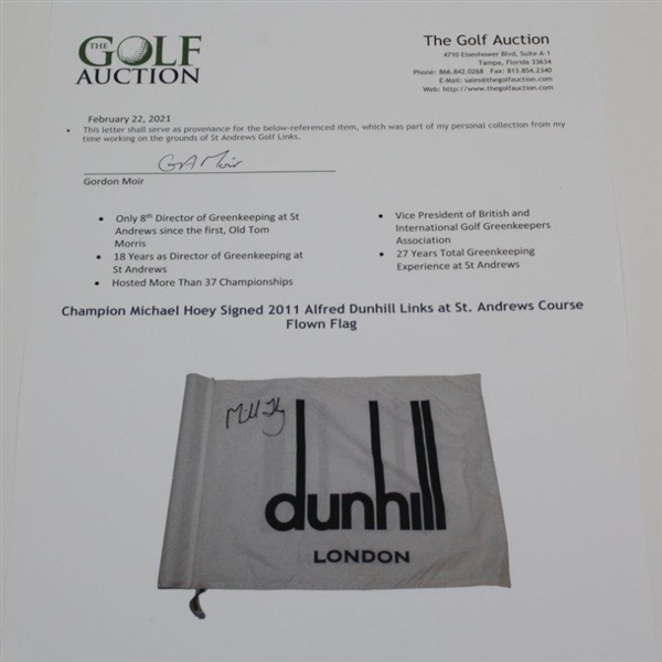 Champion Michael Hoey Signed 2011 Alfred Dunhill Links at St. Andrews Course Flown Flag JSA ALOA