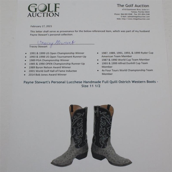 Payne Stewart's Personal Lucchese Handmade Full Quill Ostrich Western Boots - Size 11 1/2