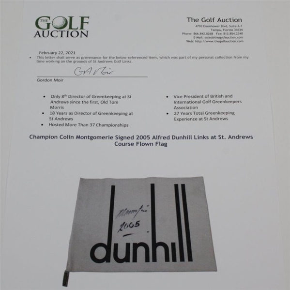 Champion Colin Montgomerie Signed 2005 Alfred Dunhill Links at St. Andrews Course Flown Flag JSA ALOA
