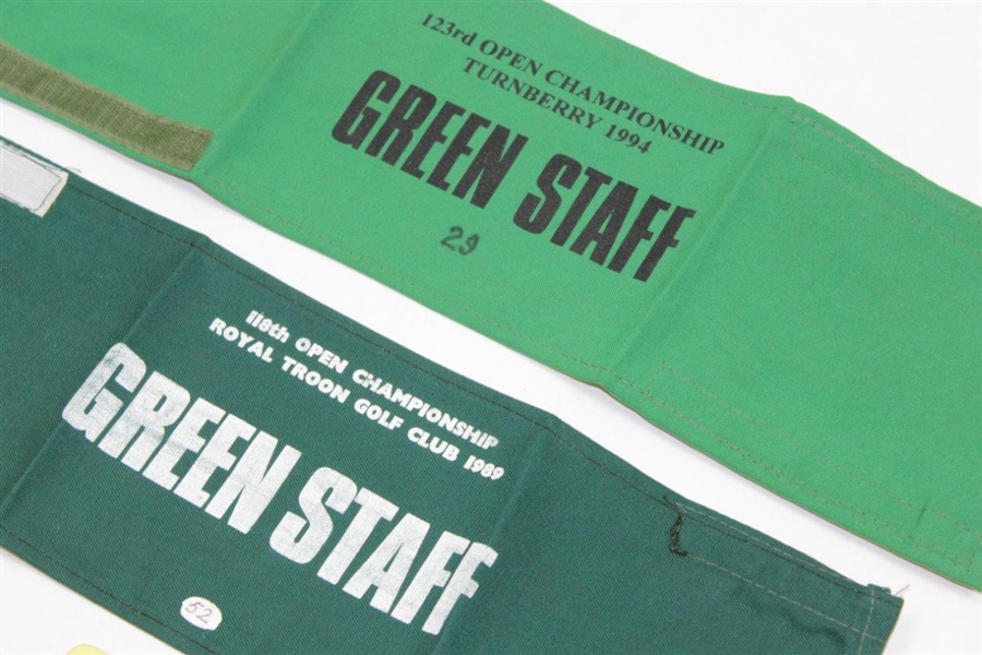 1989 & 1994 OPEN Championship Green Staff Arm Bands Plus 1989 Staff Ticket