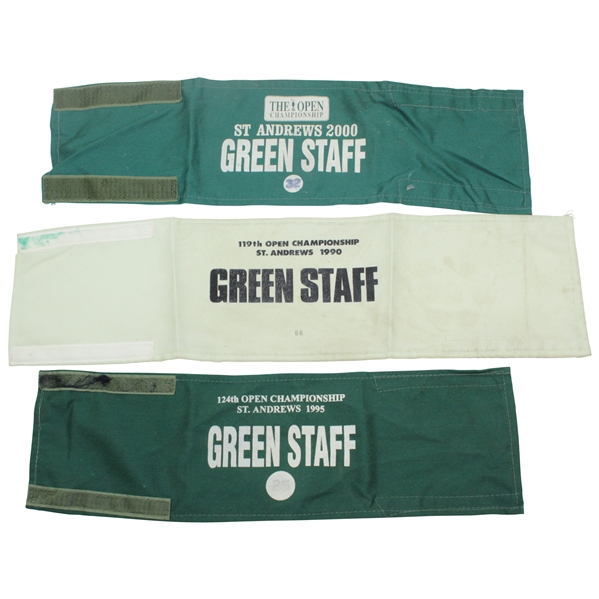 1990, 1995, & 2000 OPEN Championship Green Staff Arm Bands - #66, #25, & #32
